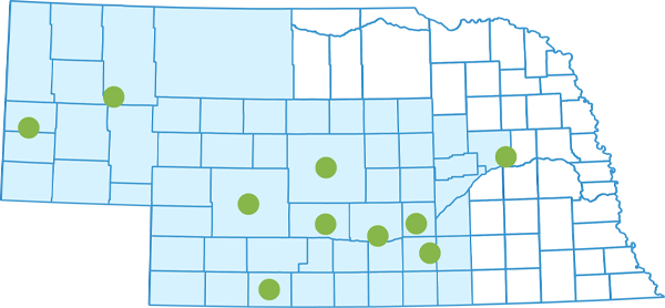 map showing Goodwill locations in greater Nebraska